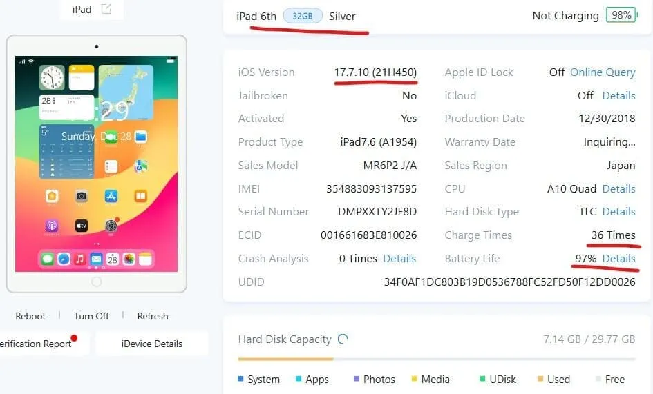 U06 tình trạng tốt ipad thế hệ thứ 6 9.7 a10◆32gb pin 97% - Ảnh 2